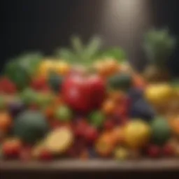 Colorful array of fruits and vegetables rich in fiber