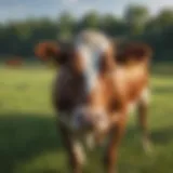 A healthy bred heifer grazing in a lush pasture