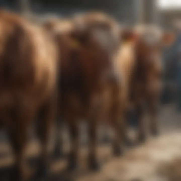 Close-up of cattle being prepared for transport