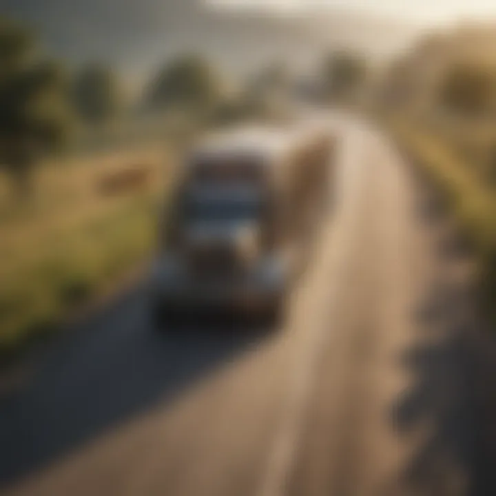 A cattle truck loaded with livestock on a rural road