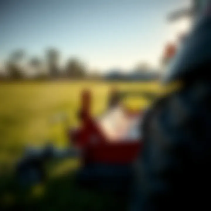 Detailed view of turf maintenance machinery in action