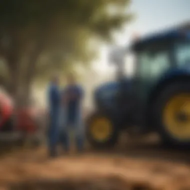 Farmers discussing New Holland tractors