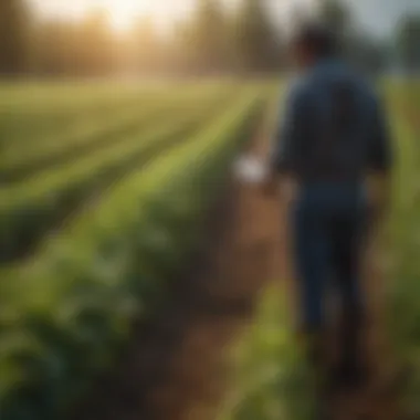 Farmers analyzing crop growth and environmental conditions