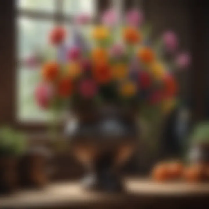 Colorful flowers arranged in decorative containers