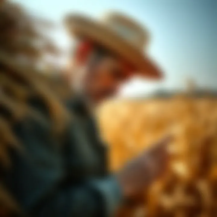 Evaluating Harvest Efficiency A farmer examining a rich harvest.