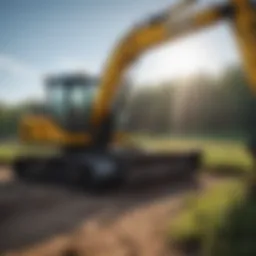 Brush cutter attachment mounted on an excavator in action
