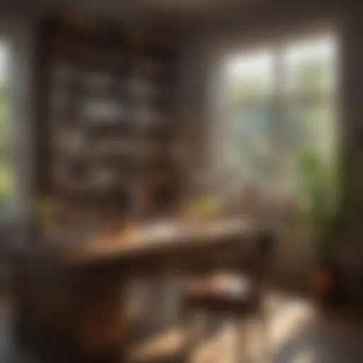 A serene home office setup with agricultural books and tools