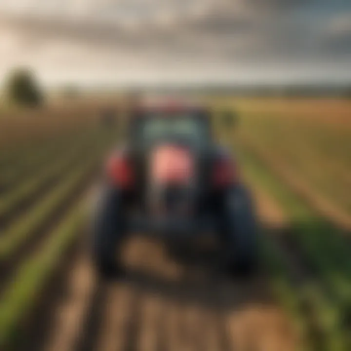 A tractor surrounded by crops, symbolizing the relationship between technology and nature