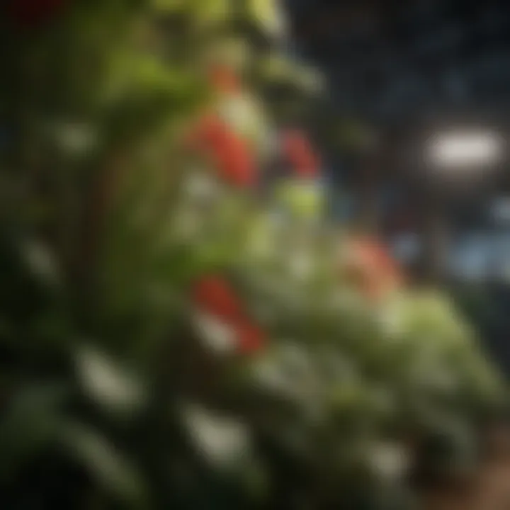 Close-up of plants under LED lights