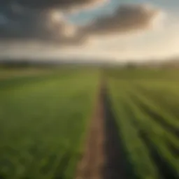 Lush green fields with extended crops under a bright sky