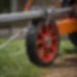 Detailed view of a reel roller mower's blades and cutting mechanism