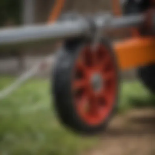 Detailed view of a reel roller mower's blades and cutting mechanism