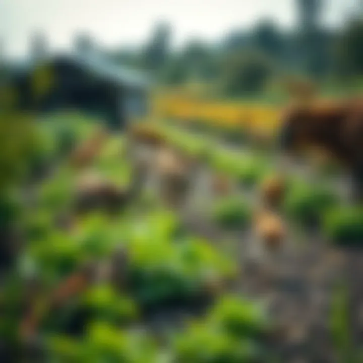 A vibrant ecosystem with various wildlife coexisting harmoniously on a farm