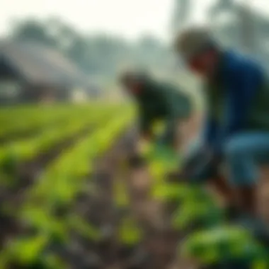 Farmers engaging in sustainable practices, planting cover crops and rotating fields