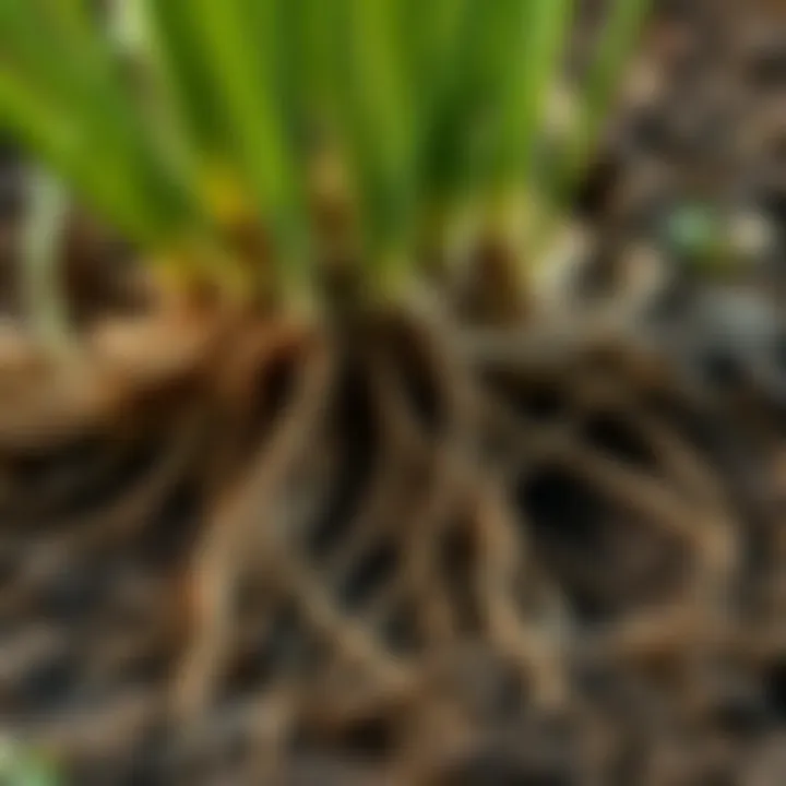 Close-up of rye grass roots illustrating soil health benefits
