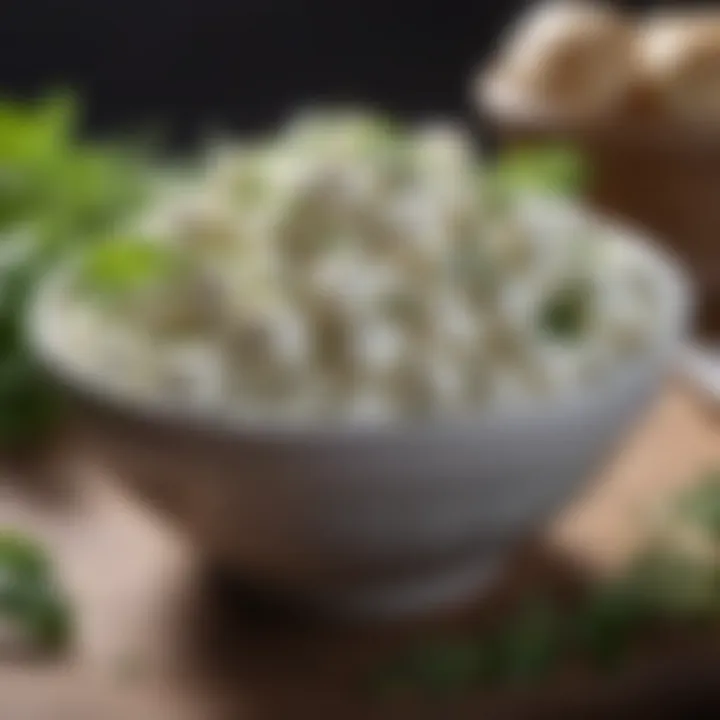 A bowl of cottage cheese with fresh herbs.
