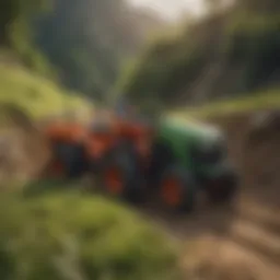 Lawn tractor navigating a steep hill