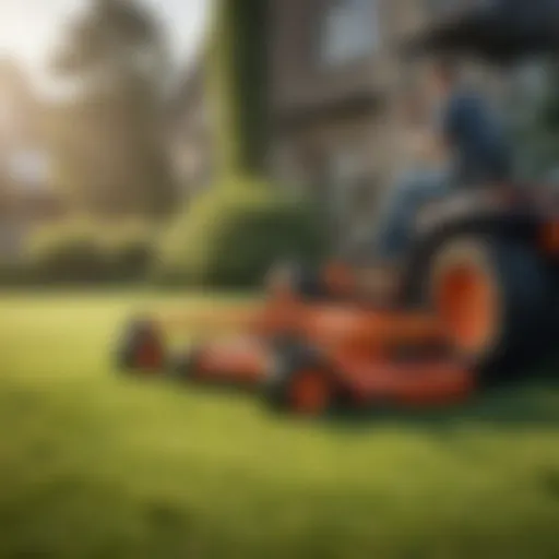 Self-propelled reel mower in action on a lush lawn