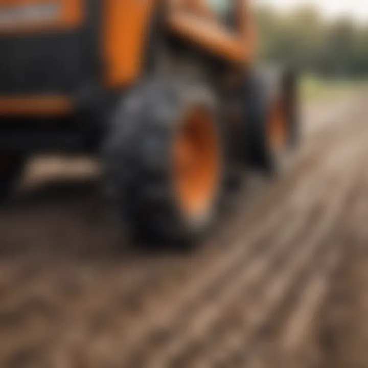 Close-up of skid steer tracks