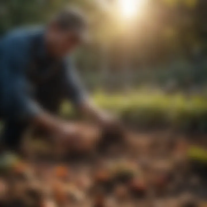 A farmer applying organic mulch made from food scraps
