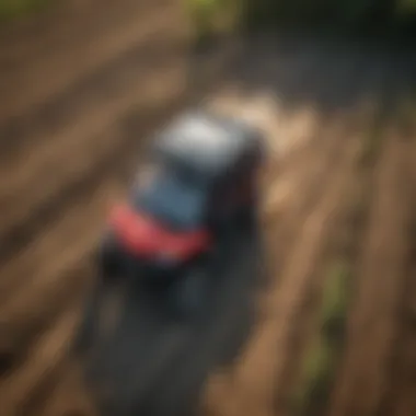 Sustainable Farming Practices with Battery Powered UTVs Aerial view of sustainable farming with UTV