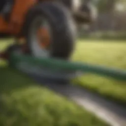 Close-up view of a lawn mower blade being sharpened