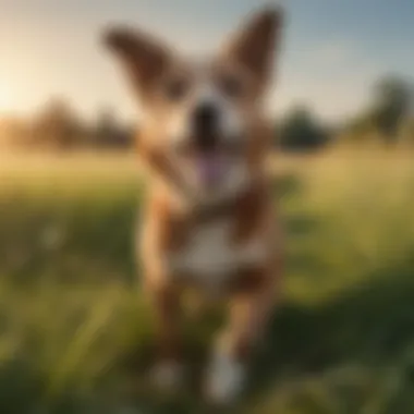 A happy dog playing in a grassy field free of pests
