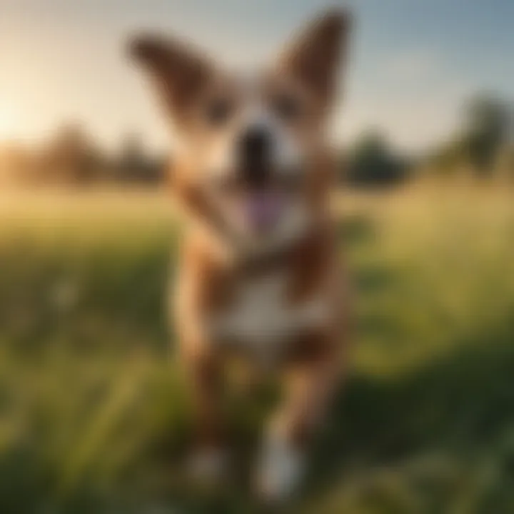 A happy dog playing in a grassy field free of pests