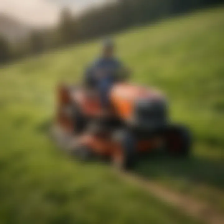 Operator using mower on a sloped lawn