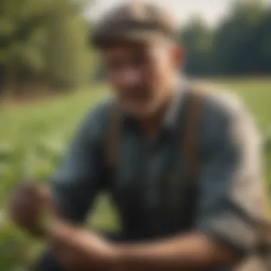 A farmer assessing crop health in a changing environment