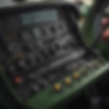 Close-up of John Deere tractor controls and dashboard