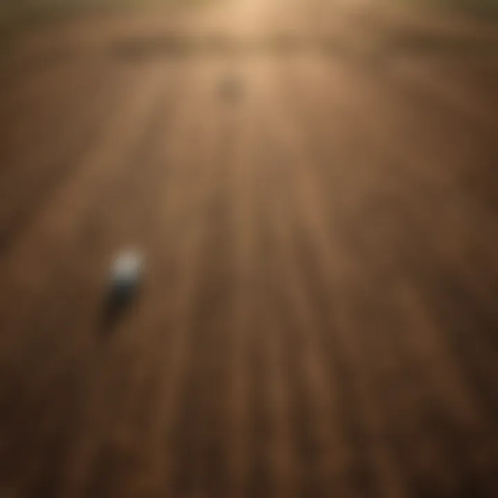 Aerial view of agricultural land affected by climate change.