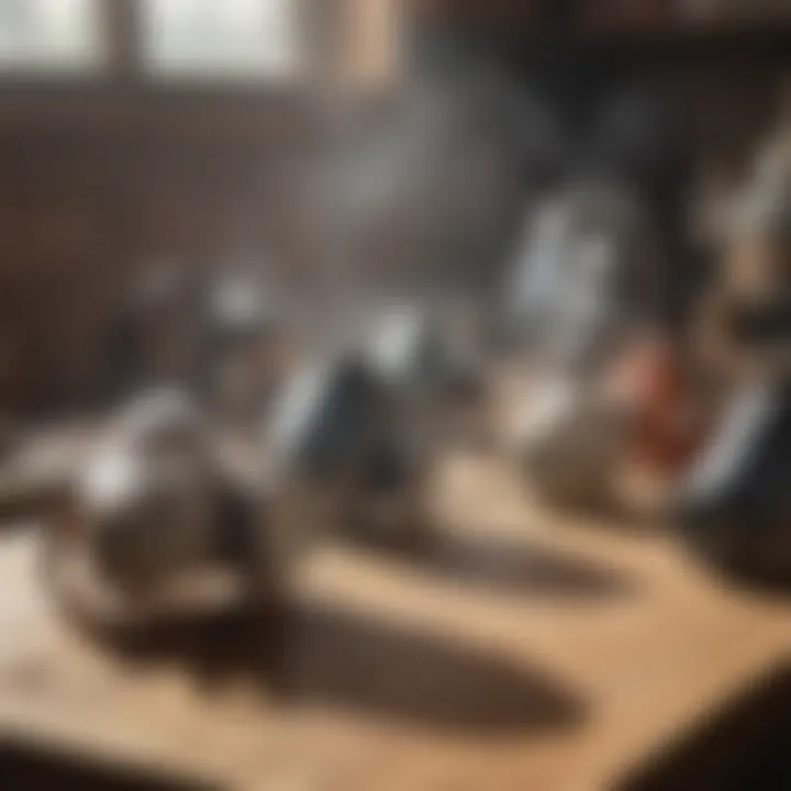 Various types of dust mist respirators displayed on a table