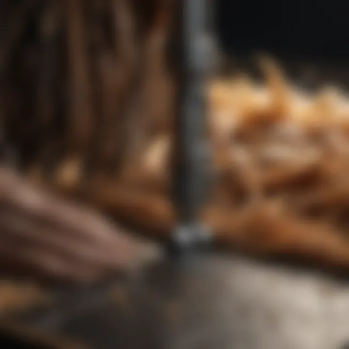 Close-up view of feathers being efficiently removed using a motorized plucker