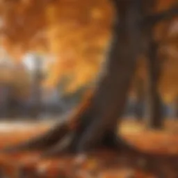 Vibrant autumn leaves falling from a tree