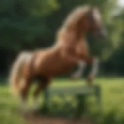 A vibrant plastic horse jump set in a lush green field