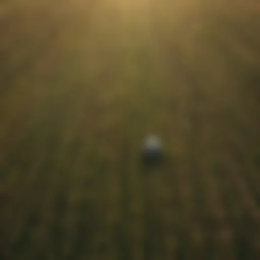 Aerial view of a vibrant agricultural field with crops and pest control equipment