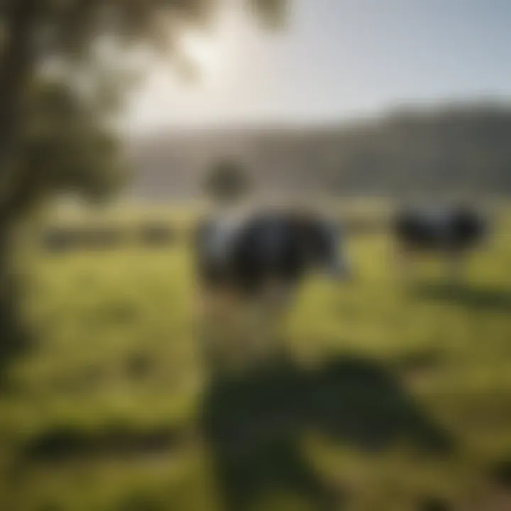 Dairy farm showcasing cows grazing in lush pastures