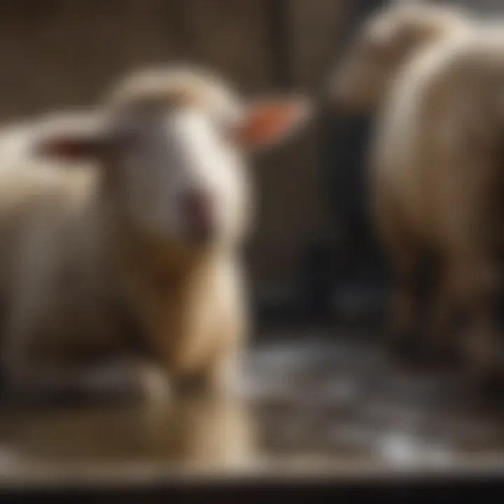 Farmer observing sheep during foot bath routine