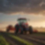 Modern tractor working in a vast field