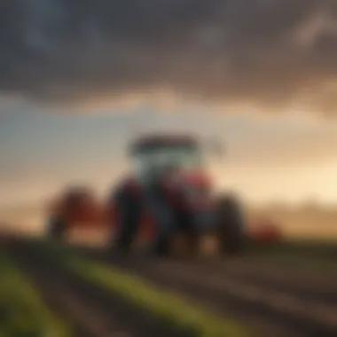 Modern tractor working in a vast field