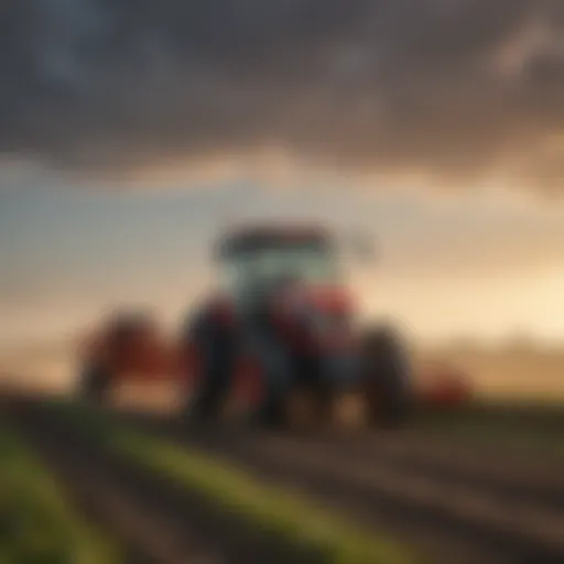 Modern tractor working in a vast field