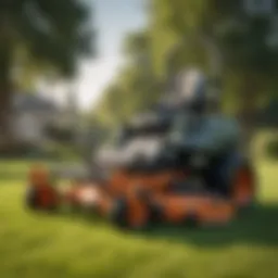 A sleek zero turn mower in action across a lush green lawn