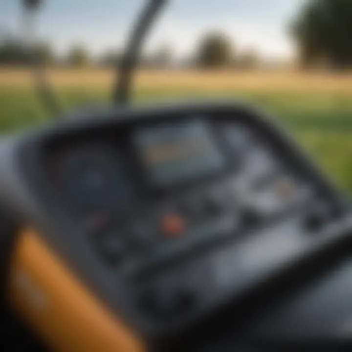 Close-up view of a zero turn mower's advanced control panel
