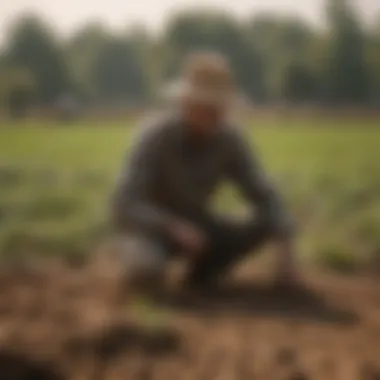 Farmers utilizing thermal insulation mats in crop fields