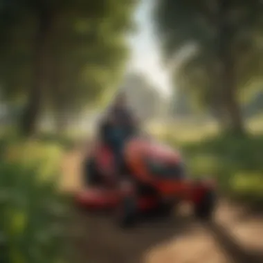 Toro Rider Mower in a Beautiful Landscape A Toro rider mower navigating through a lush landscape