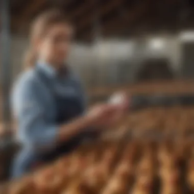 Preventative Measures in Poultry Keeping Poultry keeper implementing preventative measures against egg eating
