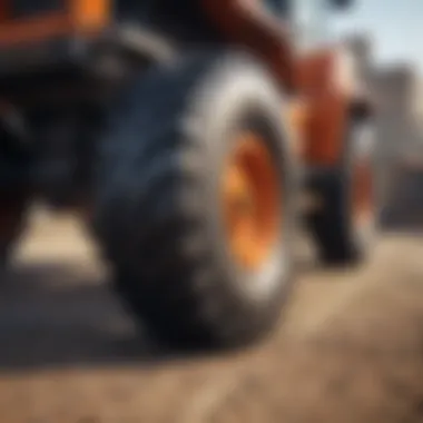 Robust Tires Designed for Diverse Environments Close-up of all terrain forklift tires on uneven ground