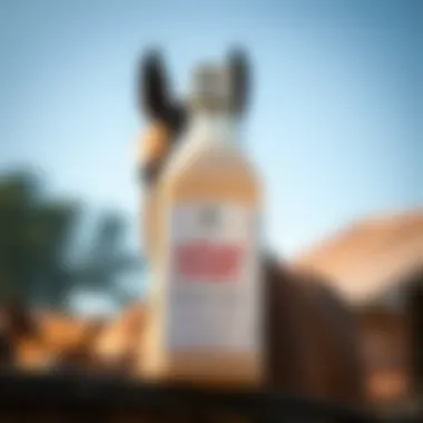 Bottle of antifungal shampoo with a horse in the background