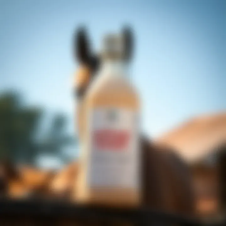 Bottle of antifungal shampoo with a horse in the background